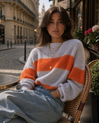Lilia Wool Striped Jumper 'Lilac & Orange' LIVE 17/9