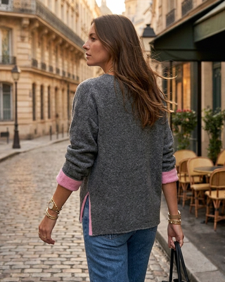 Tara Wool Knit Jumper 'Grey & Baby Pink' LIVE 24/9