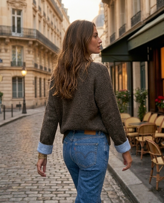 Tara Wool Knit Jumper 'Mocha & Baby Blue' LIVE 31/9
