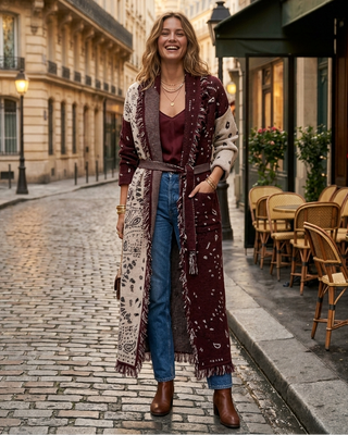 Mahogany Lux Cardigan 'Burgundy & Cream' LIVE 24/9
