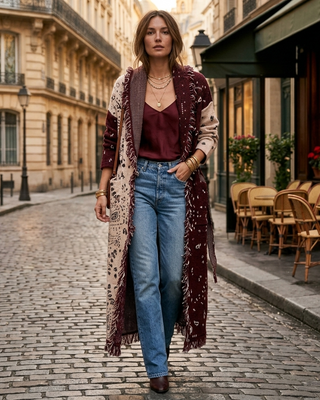 Mahogany Lux Cardigan 'Burgundy & Cream' LIVE 24/9