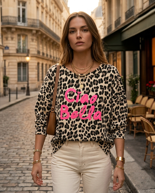 Bella Neon Sweatshirt 'Cream Leopard Print'