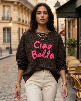 Bella Neon Sweatshirt 'Brown Leopard Print'