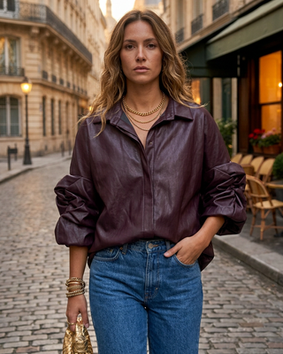 Nina Faux Leather Shirt 'Burgundy'