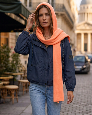 Lana Wool Hood & Scarf Piece 'Neon Orange'