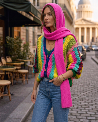 Lana Wool Hood & Scarf Piece 'Neon Pink' LIVE 24/9