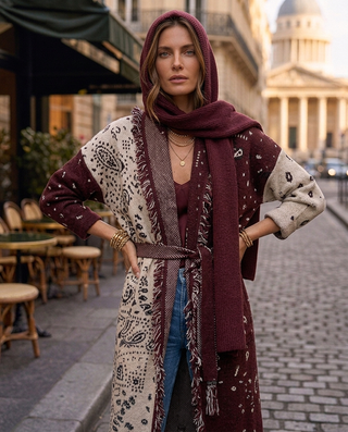 Lana Wool Hood & Scarf Piece 'Burgundy'