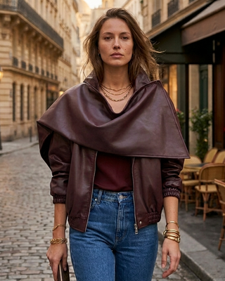 Beaumont Cape Faux Leather Jacket 'Burgundy'