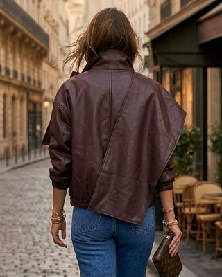 Beaumont Cape Faux Leather Jacket 'Burgundy'