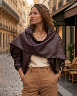 Beaumont Cape Faux Leather Jacket 'Brown'