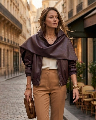 Beaumont Cape Faux Leather Jacket 'Brown'