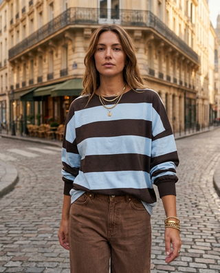 Jagger Striped Long Sleeves Top 'Brown & Baby Blue'