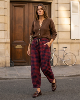Bloom Gingham Trousers 'Burgundy & Navy'