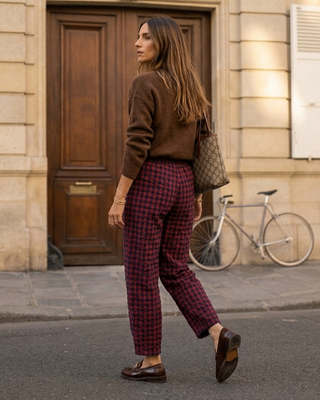 Bloom Gingham Trousers 'Burgundy & Navy'