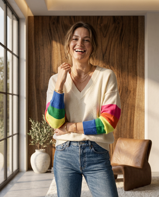Morris Rainbow Knit Jumper 'Cream' LIVE 8/10