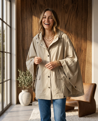 Aster Hooded Cape Rain Jacket 'Beige' LIVE 8/10