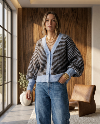 Alexa Mohair Striped Cardigan 'Brown & Blue' LIVE 8/10