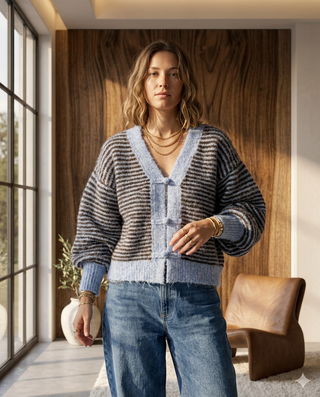 Alexa Mohair Striped Cardigan 'Brown & Blue' LIVE 8/10