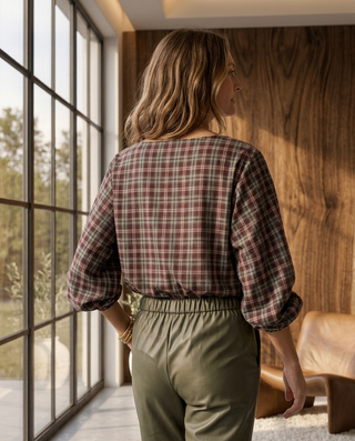 Verona Checkered Blouse 'Burgundy & Green' LIVE 8/10