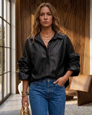 Nina Faux Leather Shirt 'Black' LIVE 8/10