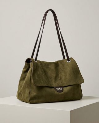 Amber Suedette Large Bag 'Moss Green & Brown' LIVE 8/10
