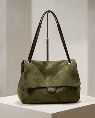 Amber Suedette Medium Bag 'Moss Green & Brown' LIVE 8/10
