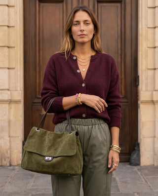 Amber Suedette Medium Bag 'Moss Green & Brown' LIVE 8/10