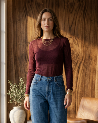 Emma Cashmere Sheer Top 'Burgundy'