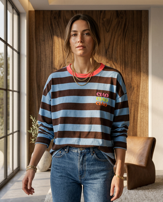 Ciao Striped Long Sleeves Top 'Brown/Blue/Neon Pink'