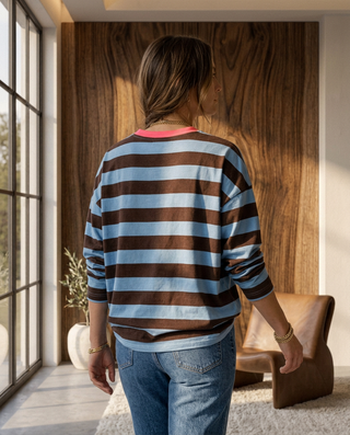 Ciao Striped Long Sleeves Top 'Brown/Blue/Neon Pink'