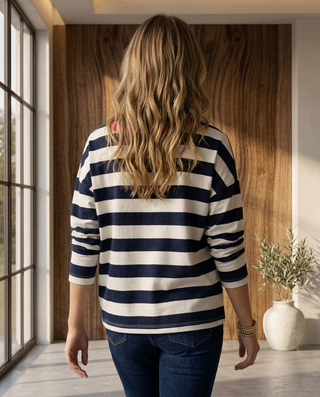 Ciao Striped Long Sleeves Top 'White/Navy/Neon Pink'