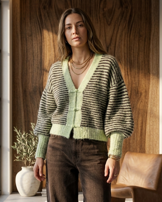 Alexa Mohair Striped Cardigan 'Brown & Mint'