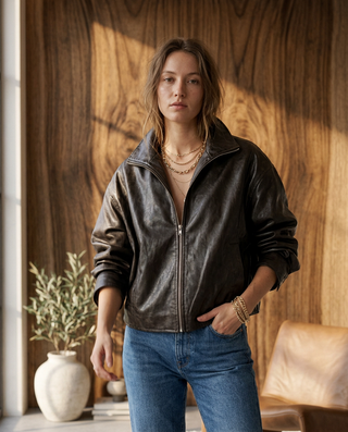 Cinder Faux Leather Cape Jacket 'Dark Brown'