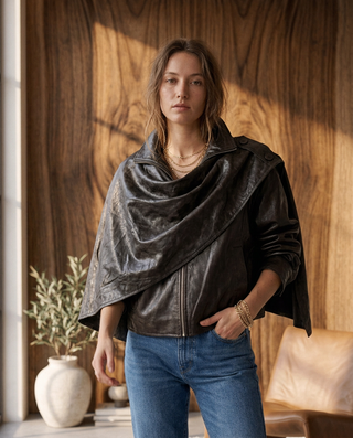 Cinder Faux Leather Cape Jacket 'Dark Brown'