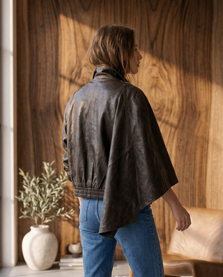 Cinder Faux Leather Cape Jacket 'Dark Brown'