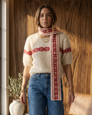Nova Wool Short Sleeves Jumper 'Cream & Red'
