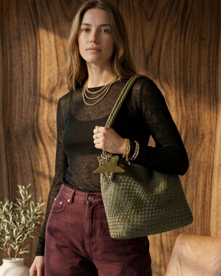 Pippa Suedette Lattice Handbag 'Olive Green'