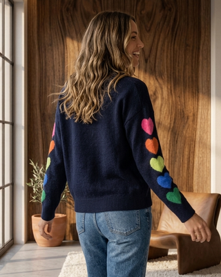 Marlow Rainbow Hearts Jumper 'Navy' LIVE 15/10