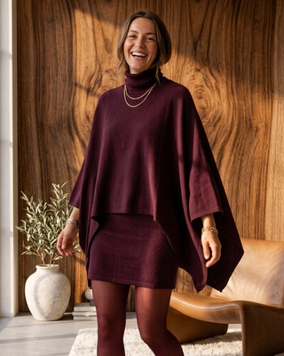 Madeleine Knitted Cape Dress 'Burgundy' LIVE 15/10