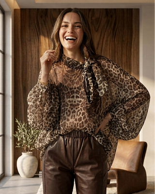Clementine Sheer Blouse 'Leopard Print'