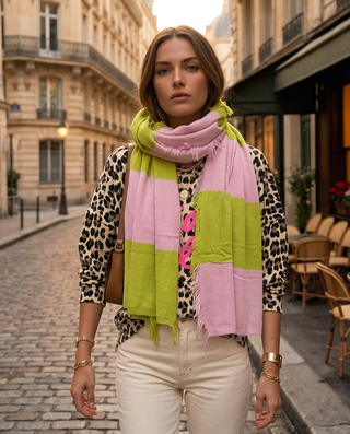 Knitted Striped Scarf 'Pink & Green'