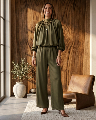 Blake Satin Style Trousers 'Olive Green'