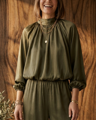 Blake Satin Style Blouse 'Olive Green' SUNDAY