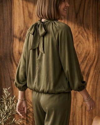 Blake Satin Style Blouse 'Olive Green' SUNDAY