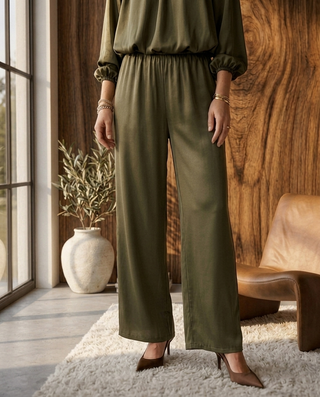 Blake Satin Style Trousers 'Olive Green'