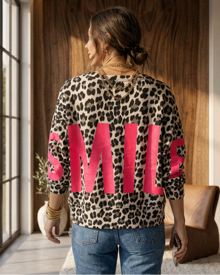 Smiley Sweatshirt 'Leopard & Neon Pink'