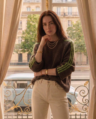 Gerri Wool Stripes Jumper Long Sleeve 'Brown & Green'