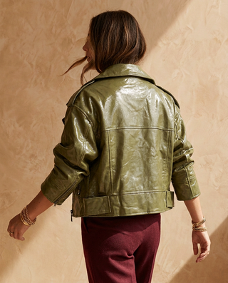 Jumera Patent Faux Leather Jacket 'Pistachio Green'