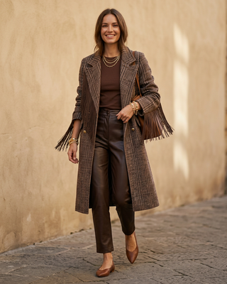 Ríona Wool Fringing Coat 'Brown'