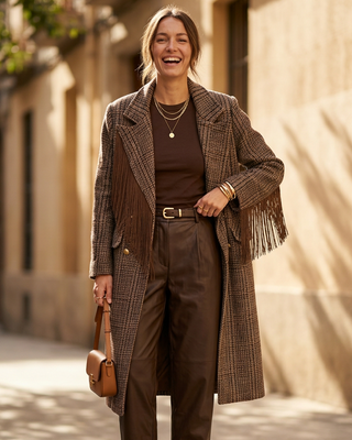 Ríona Wool Fringing Coat 'Brown'